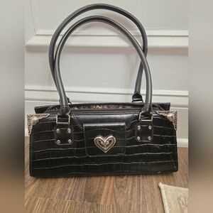 Vintage Brighton Black Croco-Embossed   handbag With Silver Accents